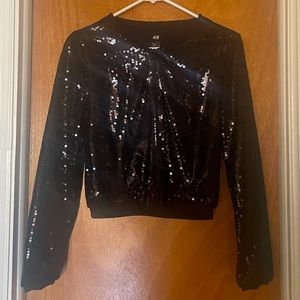 H&M Black Sequin Bomber Jacket